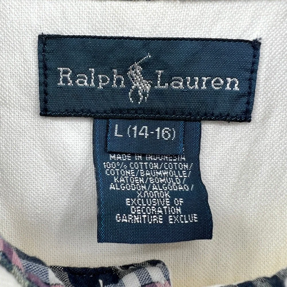 Ralph Lauren Boys White Oxford Big Flesh Pony Button Down Shirt Size L 14-16